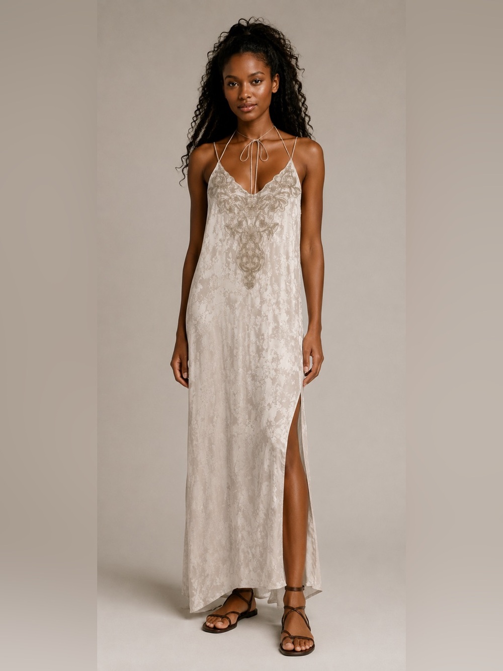 ZW Collection Embroidered Jacquard Pearl Gray Dress - Picture 10 of 10